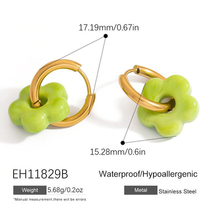 Colorful Flower Stainless Steel Earrings with 18K Gold Plating