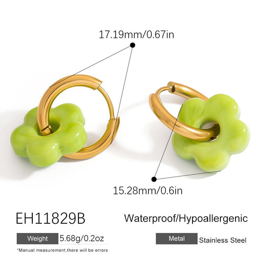 Colorful Flower Stainless Steel Earrings with 18K Gold Plating