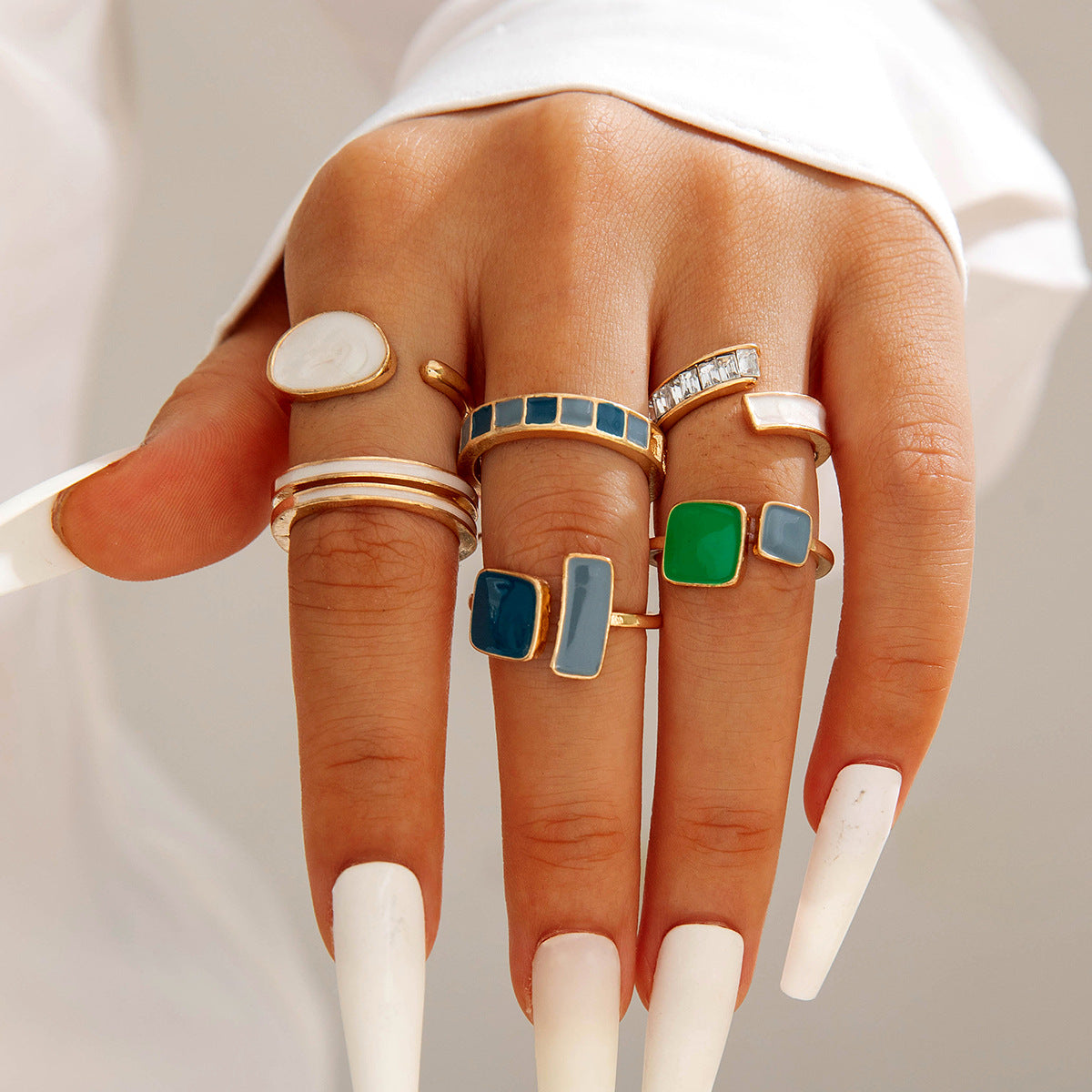 Heart Gemstone Ring Geometric Alloy Ring Set