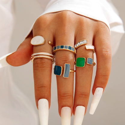 Heart Gemstone Ring Geometric Alloy Ring Set