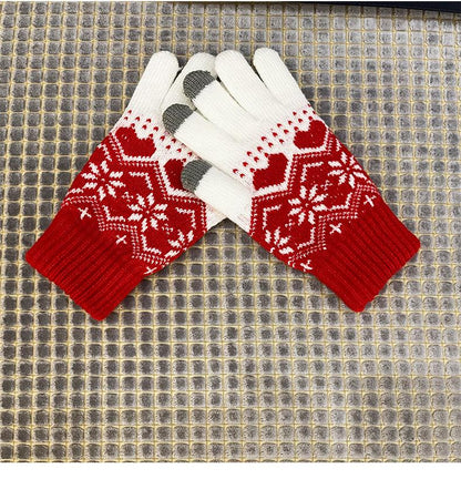 Christmas Knitted Hat Jacquard Scarf Touch Screen Gloves Three-Piece Gift