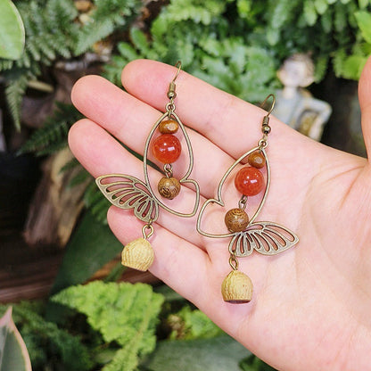 Vintage Bohemian Butterfly Earrings with Natural Stone Beads