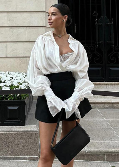 Satin Blouson Top With Bishop Sleeves