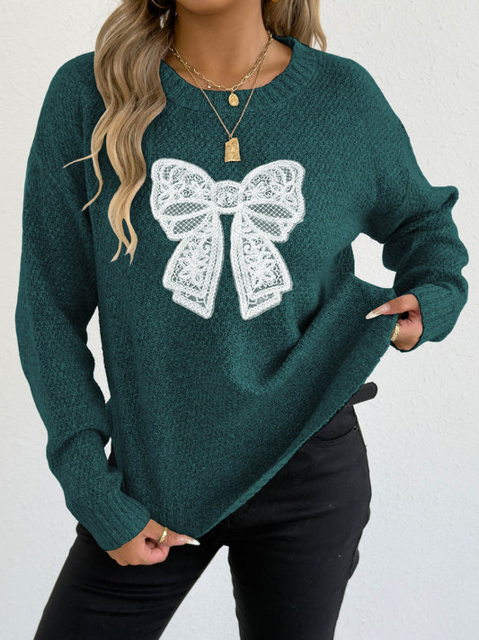 Embroidered Butterfly Knit Sweater Elegant Casual Pullover