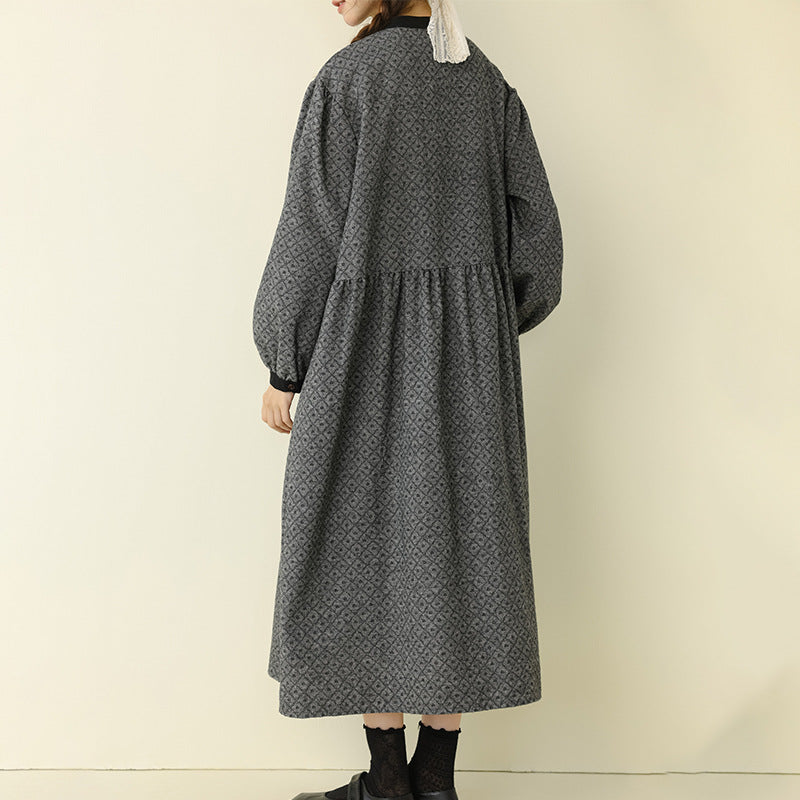 Sweet A-Line Print Long Sleeve Dress for Women