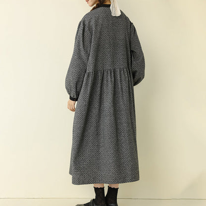 Sweet A-Line Print Long Sleeve Dress for Women