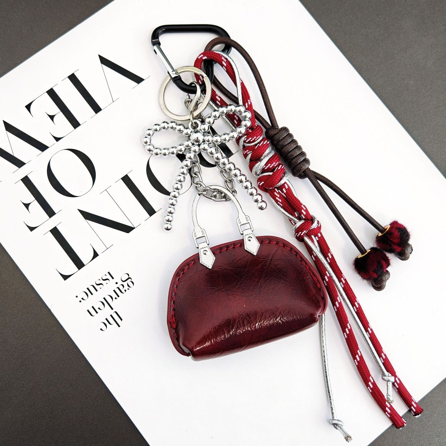 Simple Bow Beaded Braided Keychain Bag Charm