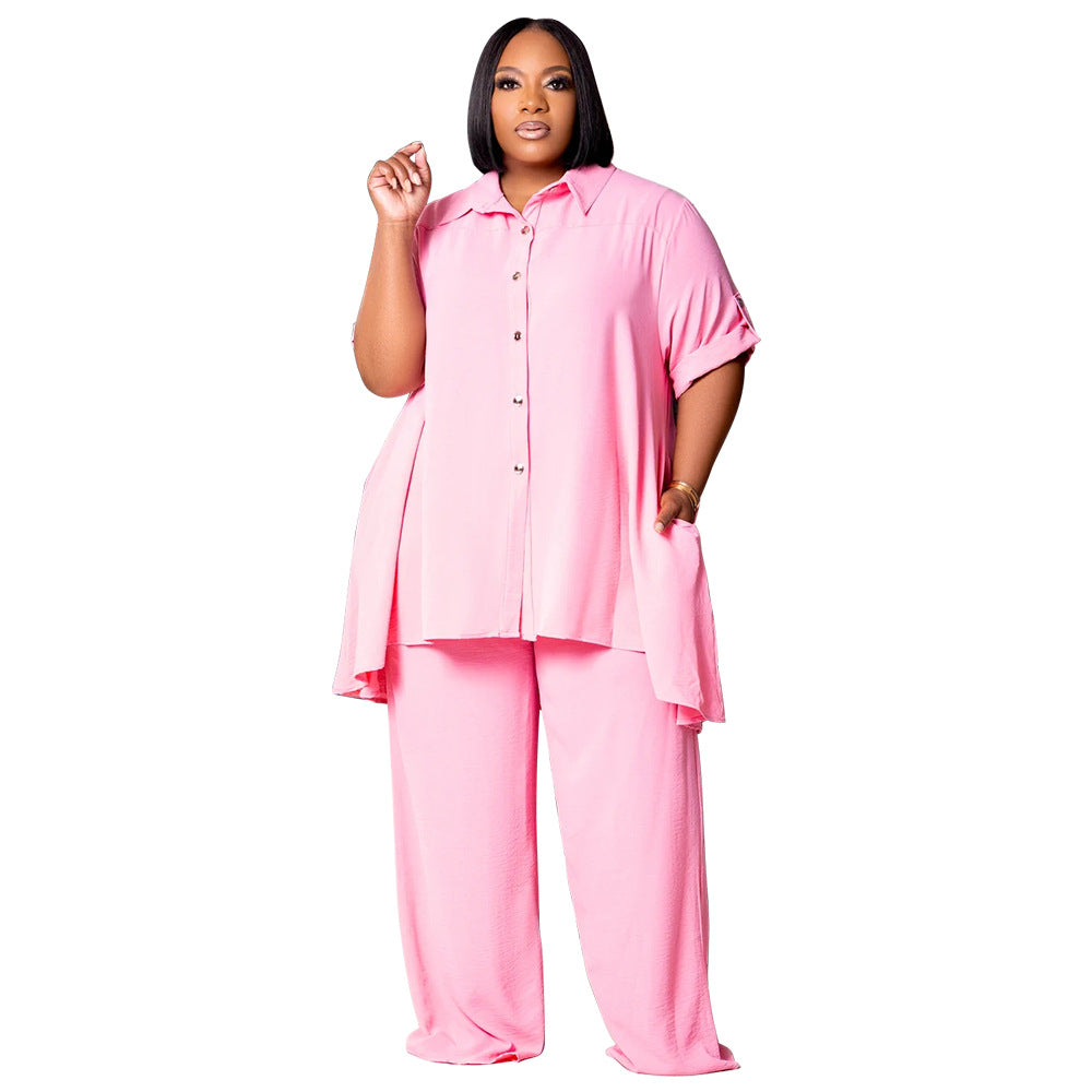 Fashionable Plus Size Short Sleeve Top And Wide Leg Pants Set