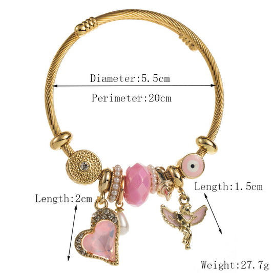 Angel Heart Alloy Beaded Bracelet Stainless Steel Women's Bracelet