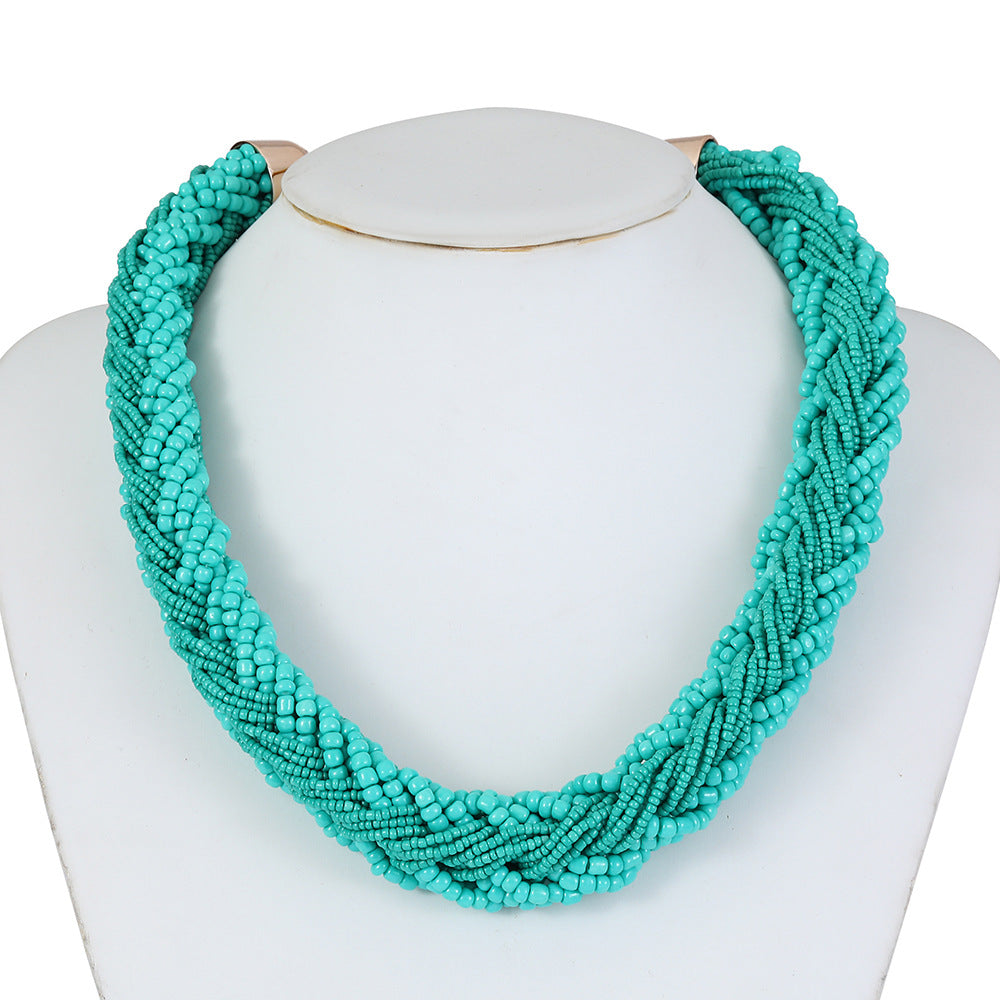 Colorful Multi-Layer Beaded Statement Necklace Set