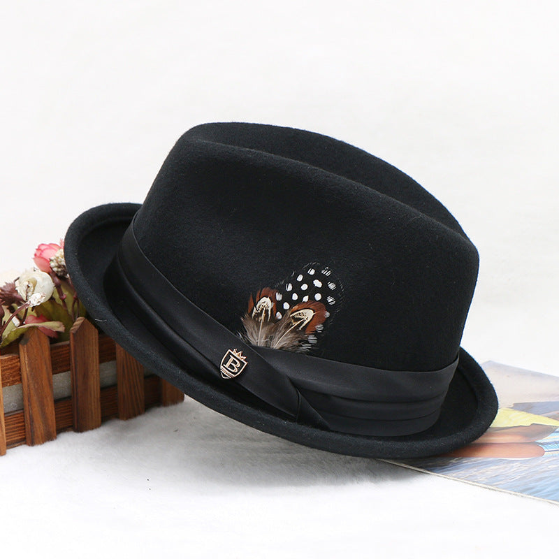 Men's Wool Fedora Hat with Bowknot and Feather, Stylish Fall Winter Accessory