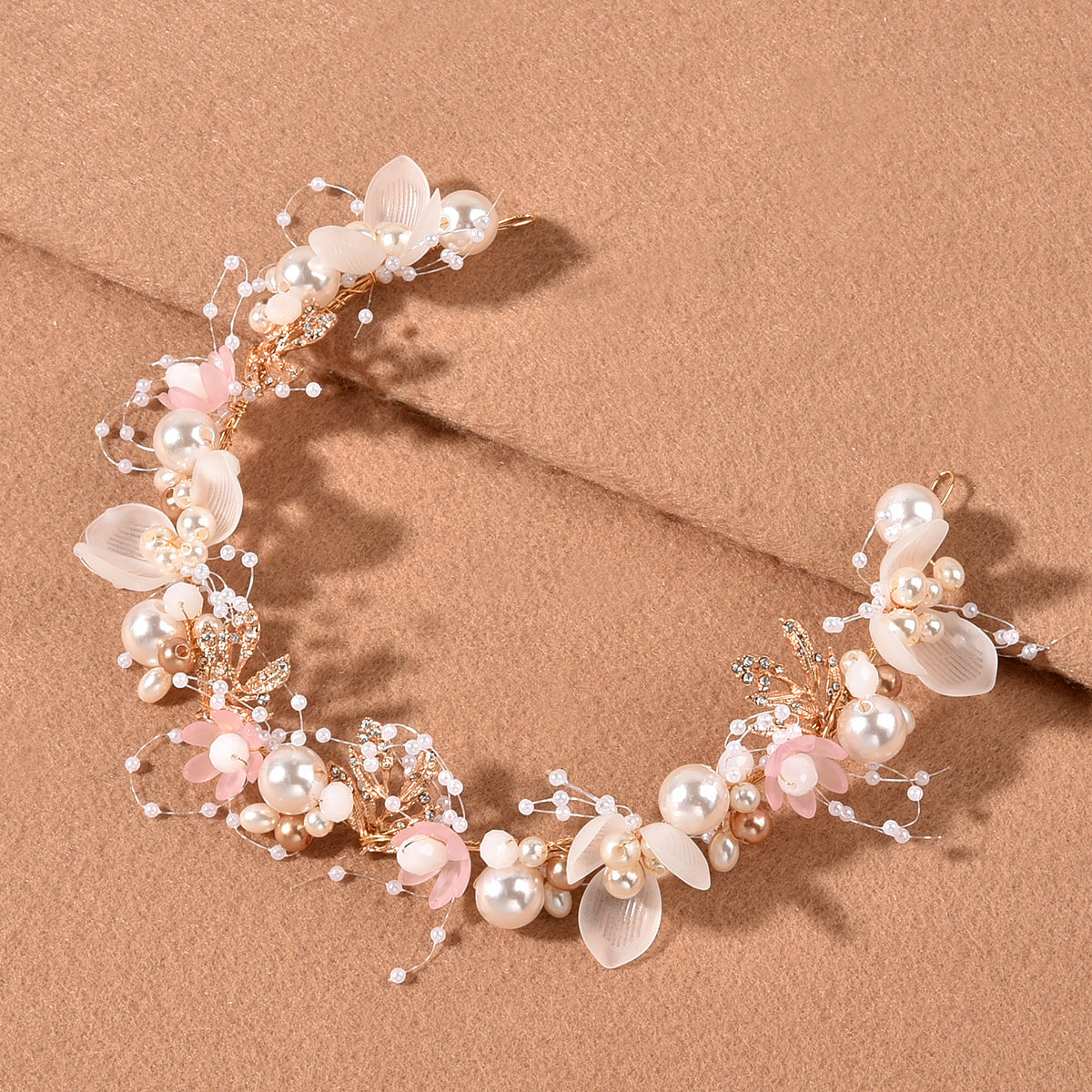 Bridal Pearl Handcrafted Wrist Flower and Headband Set