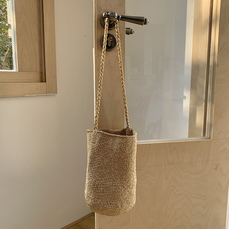 Trendy Metallic Bucket Bag Woven Shoulder Bag for Daily Use