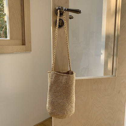 Trendy Metallic Bucket Bag Woven Shoulder Bag for Daily Use