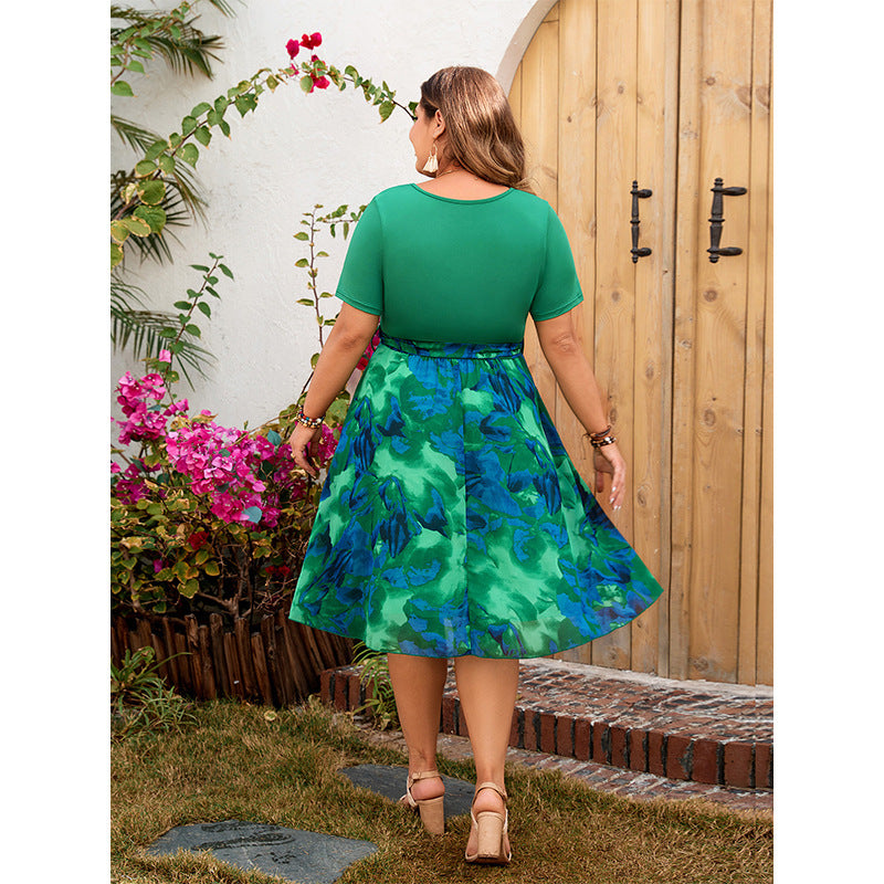 Green Floral Print Midi Dress Stylish Casual Dress for Women