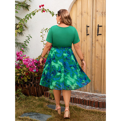 Green Floral Print Midi Dress Stylish Casual Dress for Women