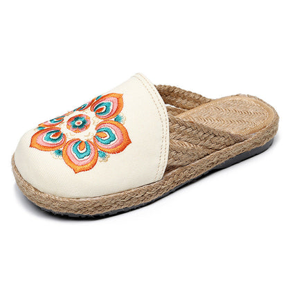 Creative Rural Retro Ethnic Style Embroidered Slippers Women Multicolor Soft And Comfortable Sandals