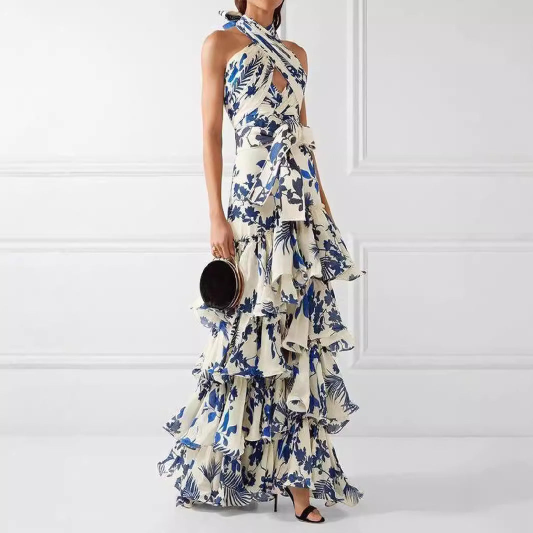 Bohemian Floral Maxi Dress With Tie Straps