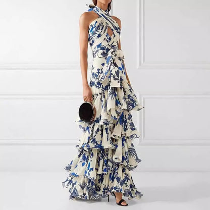 Bohemian Floral Maxi Dress With Tie Straps