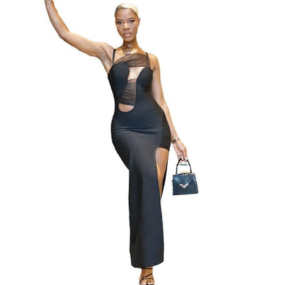 Sexy Hollow Out Midi Dress With Sheer Panels