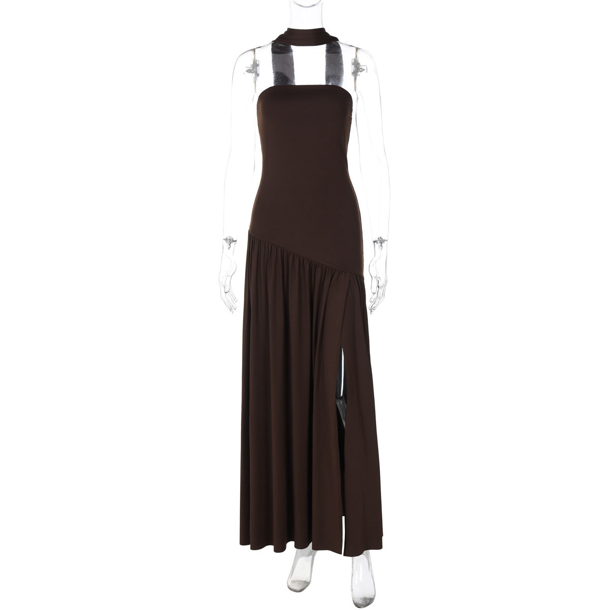Elegant Strapless Bodycon Maxi Dress With Back Slit