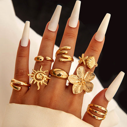 Irregular Pearl Ring Set Trendy Gold Retro Geometric Statement Rings