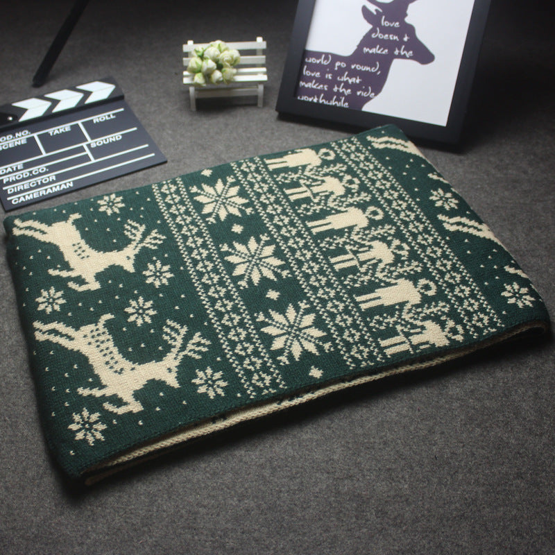 Autumn And Winter Christmas Snowflake Fawn Elk Knitted Scarf Thickened Double-Sided Couple Scarves For Men And Women