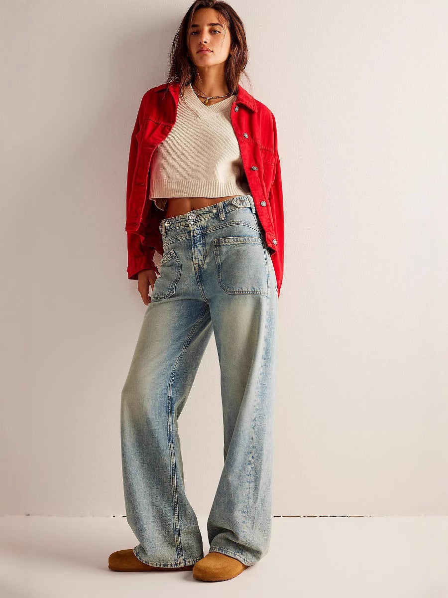 Wide Leg Washable Denim Pants for Women - Trendy Casual Style