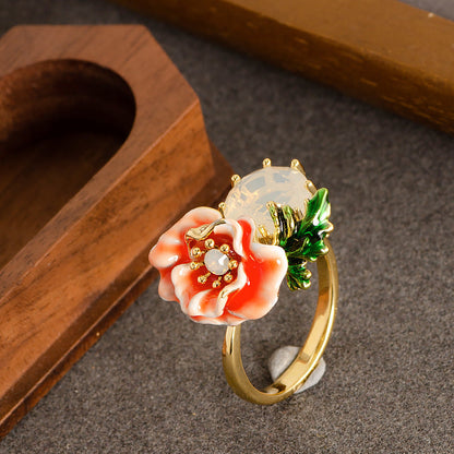 Elegant Floral Adjustable Open Ring With Zirconium For Women