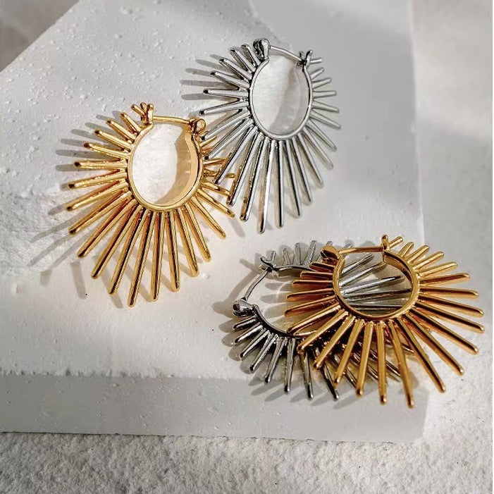 Simple Sunburst Style Hinged Hoop Earrings