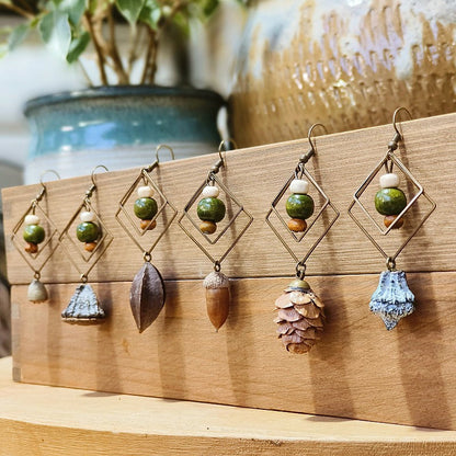 Geometric Plant-Inspired Wooden Earrings