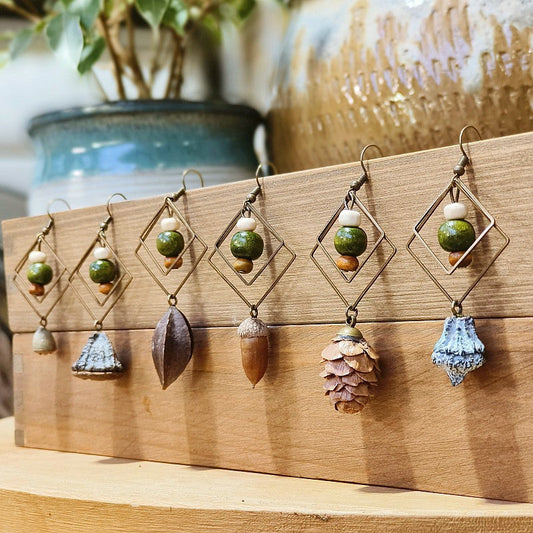 Geometric Plant-Inspired Wooden Earrings