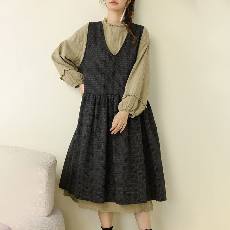 Vintage Art Style V-Neck Sleeveless Maxi Dress