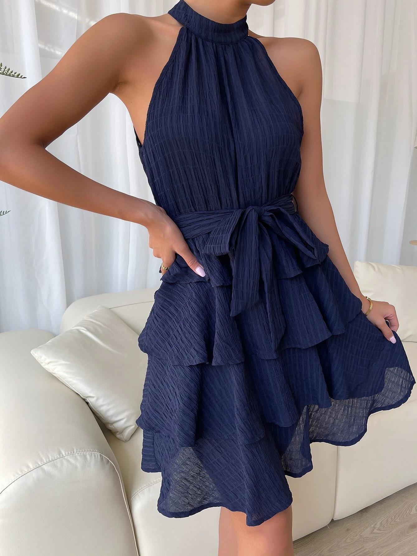Women'S Panels Sleeveless Ruffled Dresses