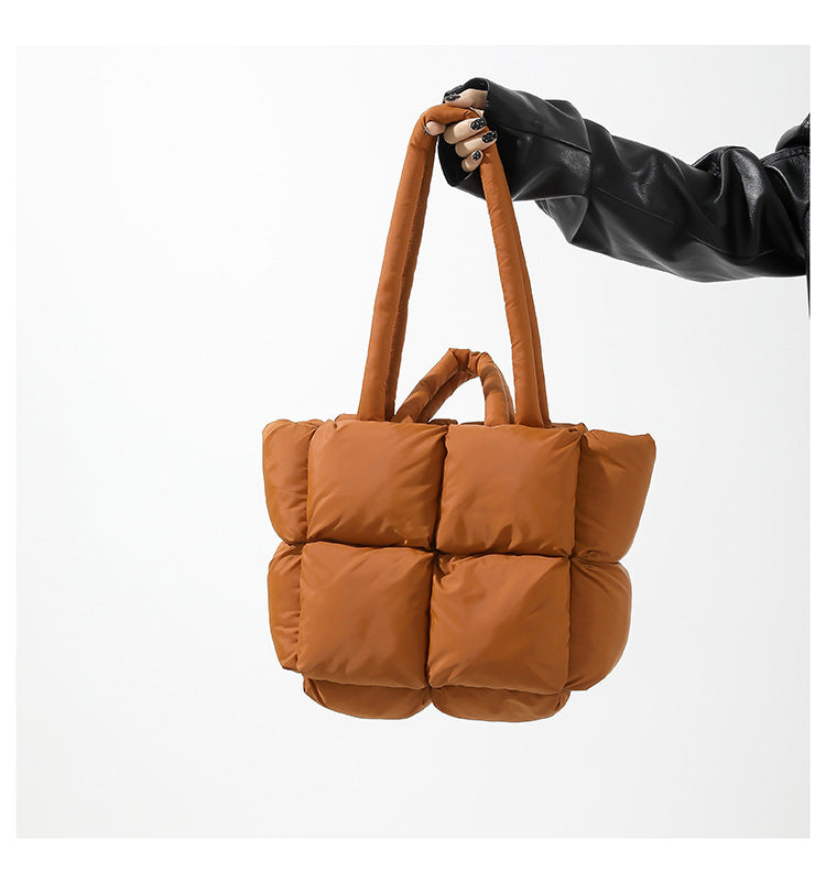 Simple Puffer Tote Bag Solid Color Soft Handbag