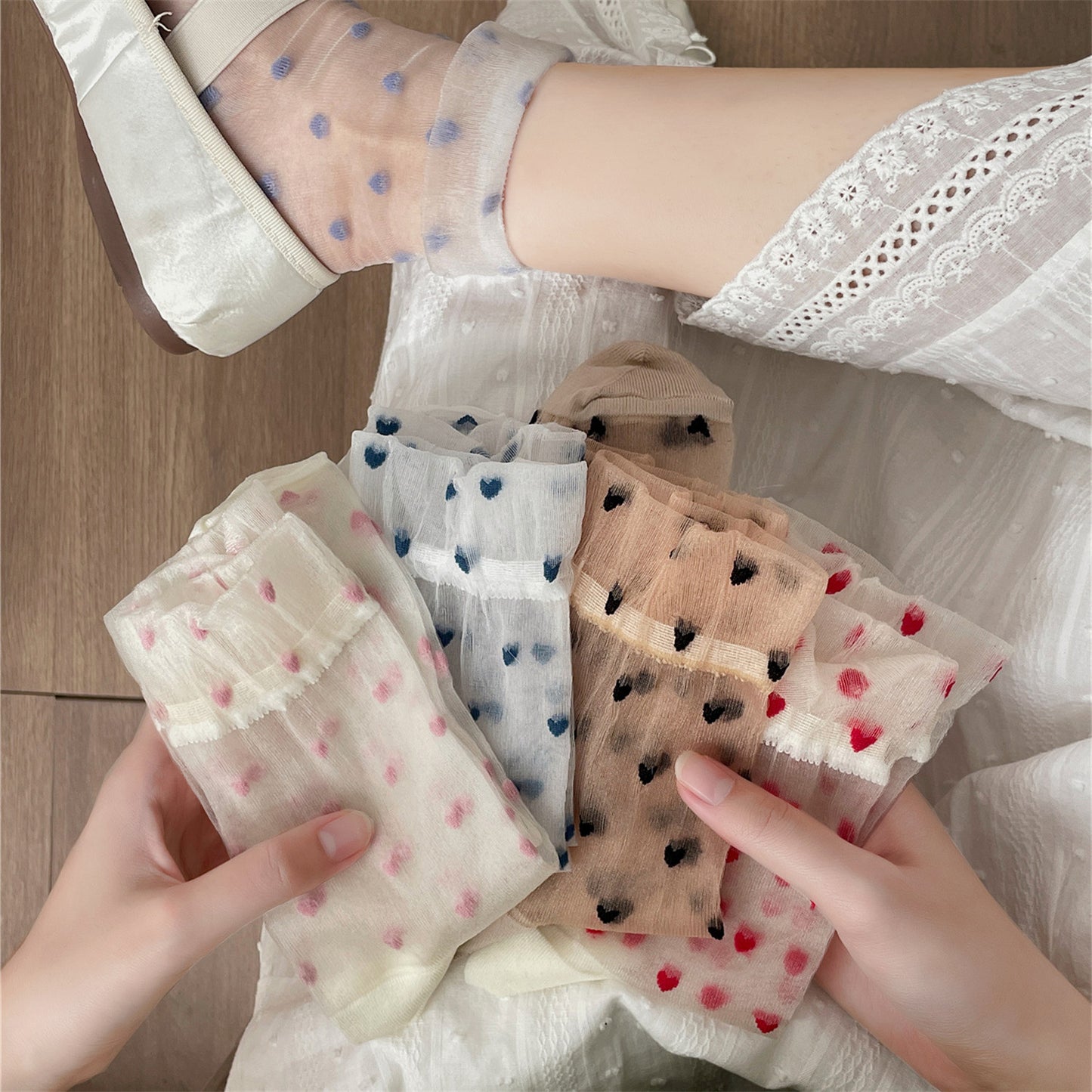 Rufia - Cute Heart Pattern Summer Mid-Calf Socks