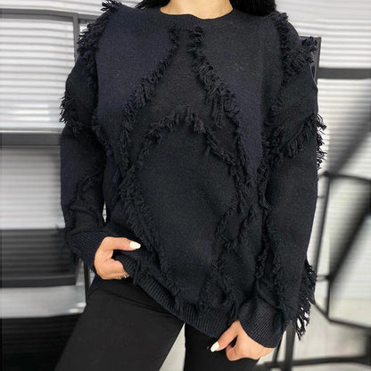 Vintage Loose Tassel Patchwork Pullover Sweater