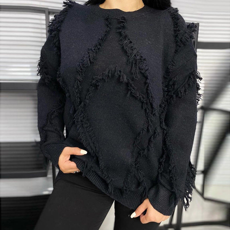 Vintage Loose Tassel Patchwork Pullover Sweater