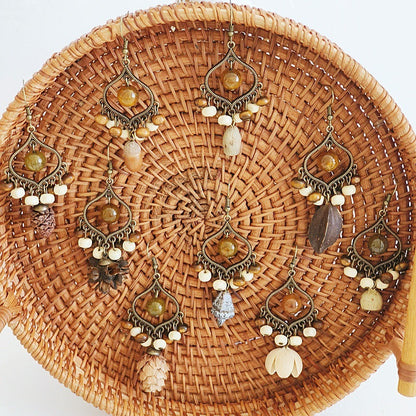 Bohemian Geometric Tassel Earrings with Agate Beads