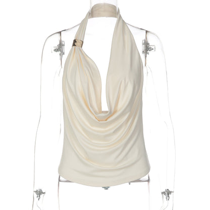 New Solid Color Backless Halter Neck Tank Top for Women