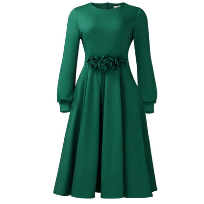 African Floral A-Line Dress Elegant Casual Long Sleeve