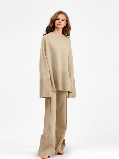 2+ Round Neck Side Split Knit Sets