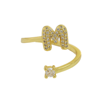 Letters AâZ Sparkling Zircon Adjustable Ring