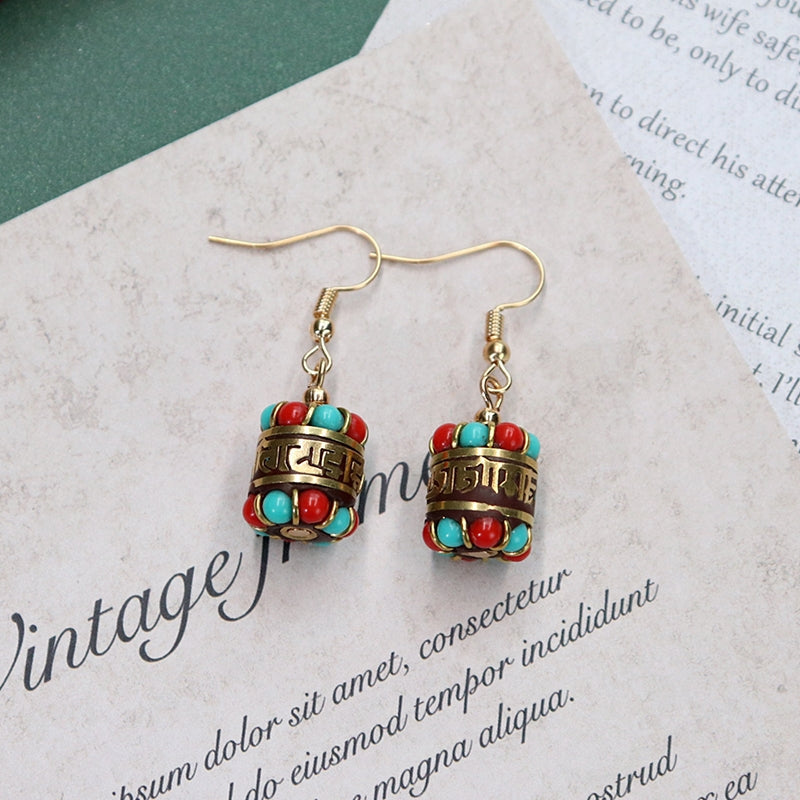 Original Niche Nepal Exotic Tibetan Ethnic Earrings Retro Temperament Simple Earrings Show Face Thin Earrings.
