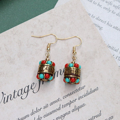 Original Niche Nepal Exotic Tibetan Ethnic Earrings Retro Temperament Simple Earrings Show Face Thin Earrings.