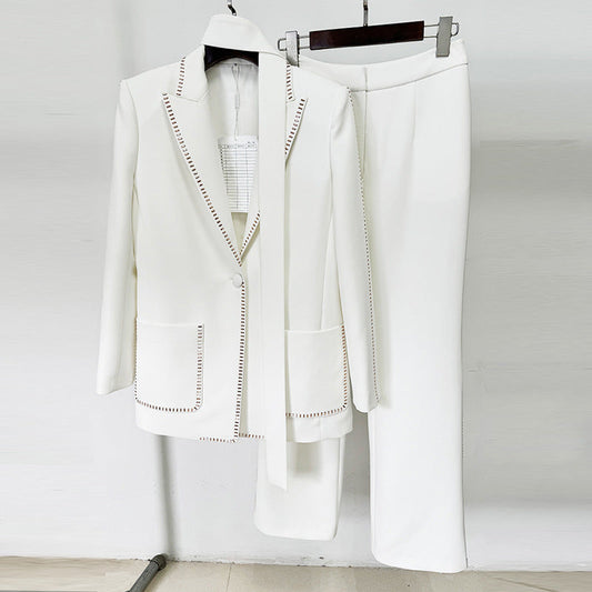 Button-Up Cotton Blazer Pants Set