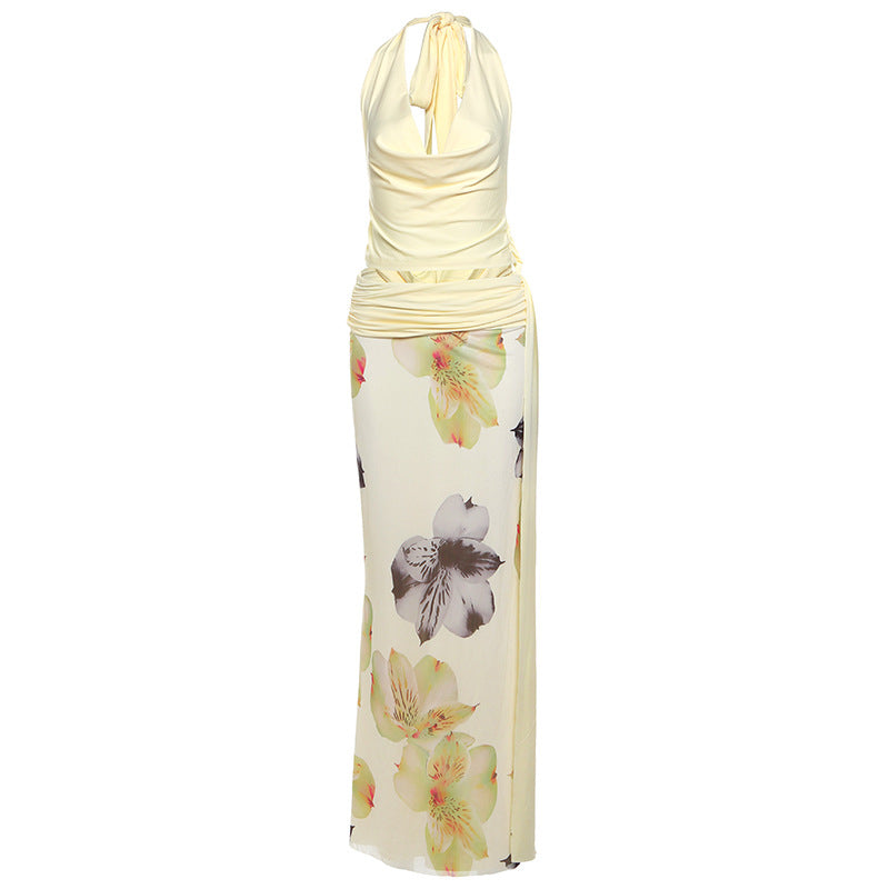 Trendy Sexy Backless Halter Top & Long Skirt Set