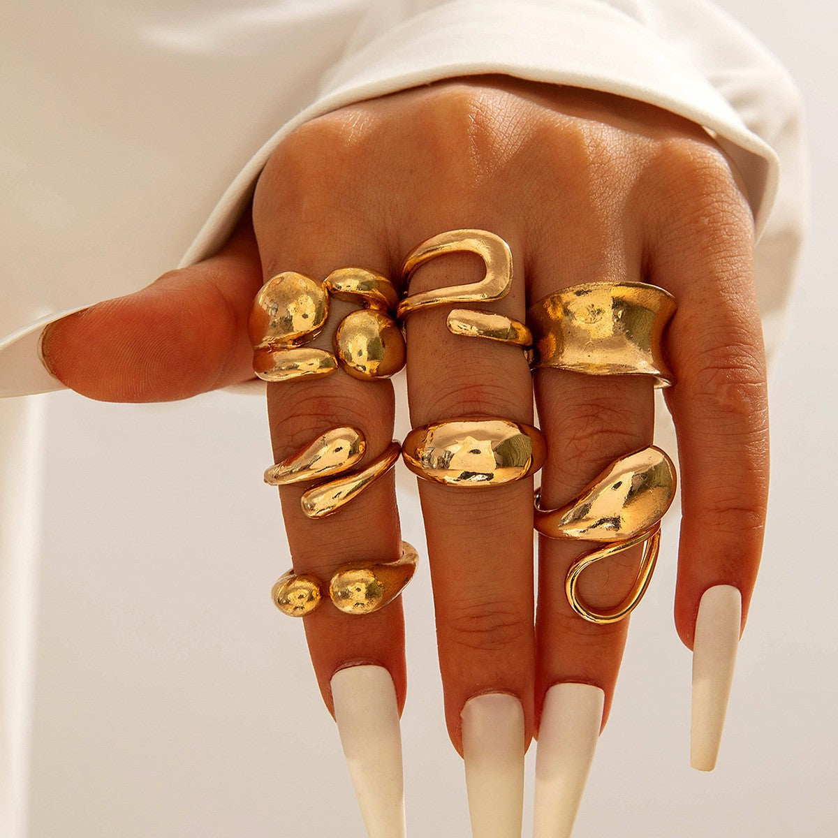 Trendy Vintage Statement Geometric Open Joint Ring Set