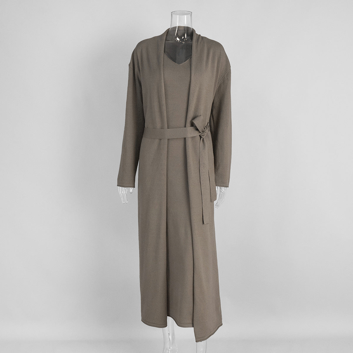 Knitted Long Sleeve Cardigan And Camisole Dress Set Soft Casual Ensemble