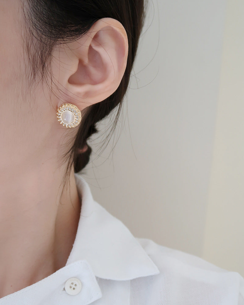 Round Catâs Eye Stone Clip-On Earrings